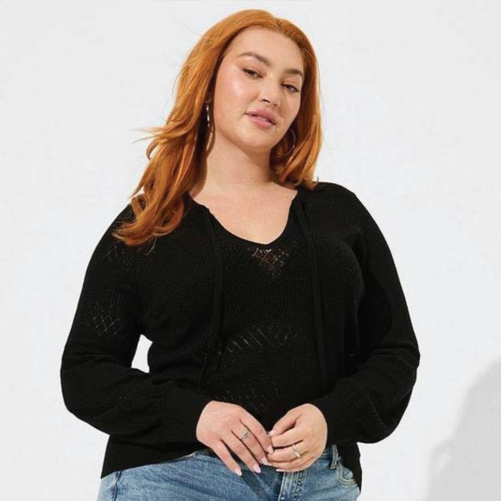 TORRID | Size 3x | Pointelle Pullover Tie Neck Sweater